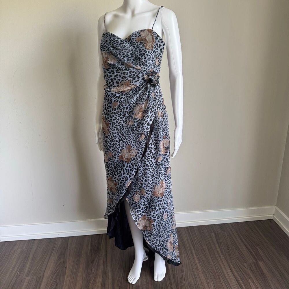 VTG Y2K Morgan & Co. Chiffon Floral Leopard Print Dress Whimsigoth Grunge Fairy